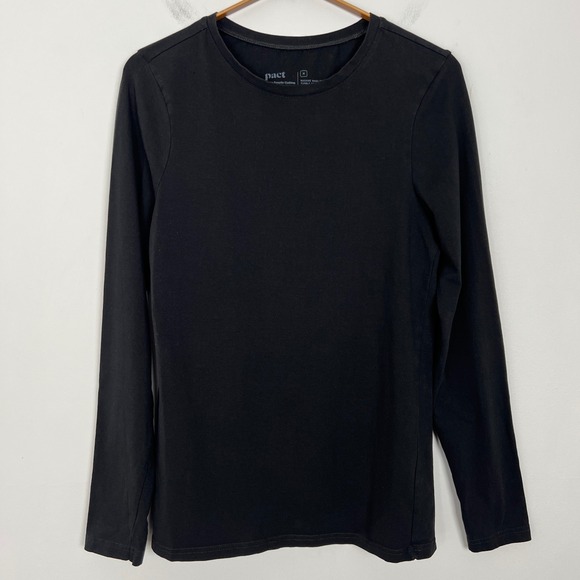 Pact Black Organic Cotton Long Sleeve Crew Neck T Shirt Women Size Medium - Picture 1 of 6
